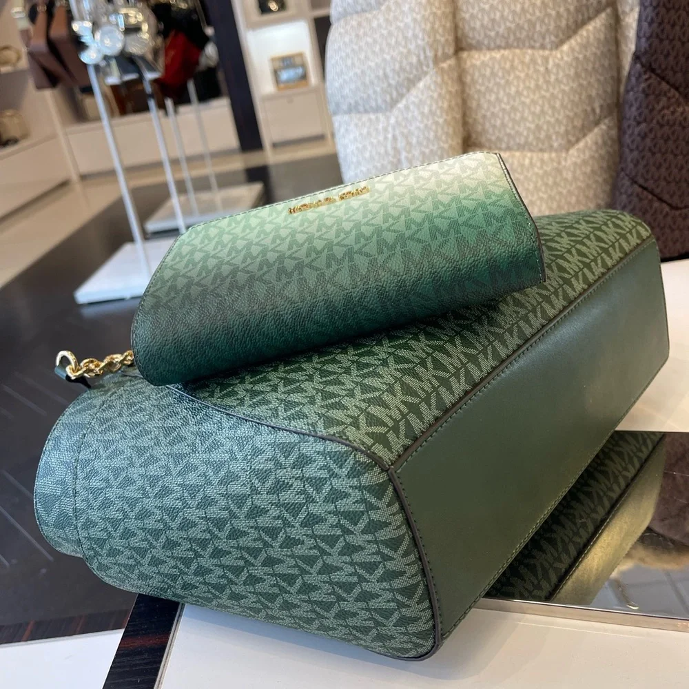 MICHAEL KORS JST Lg Chain Shoulder Tote & Double Zip Wristlet Wallet 
Moss 
NWT - Picture 11 of 16